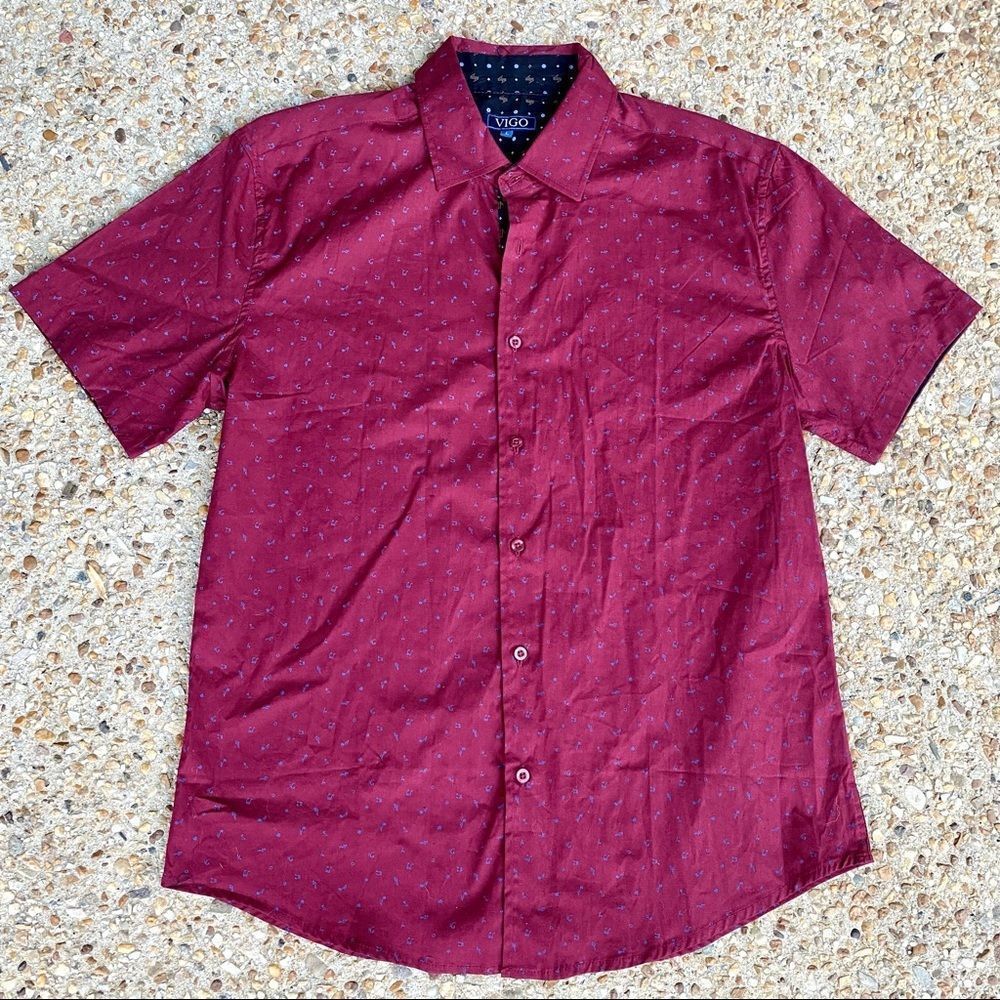 Men’s Novelty Vigo Musical Notes Short Sleeve Burgundy Shirt L Music Teacher